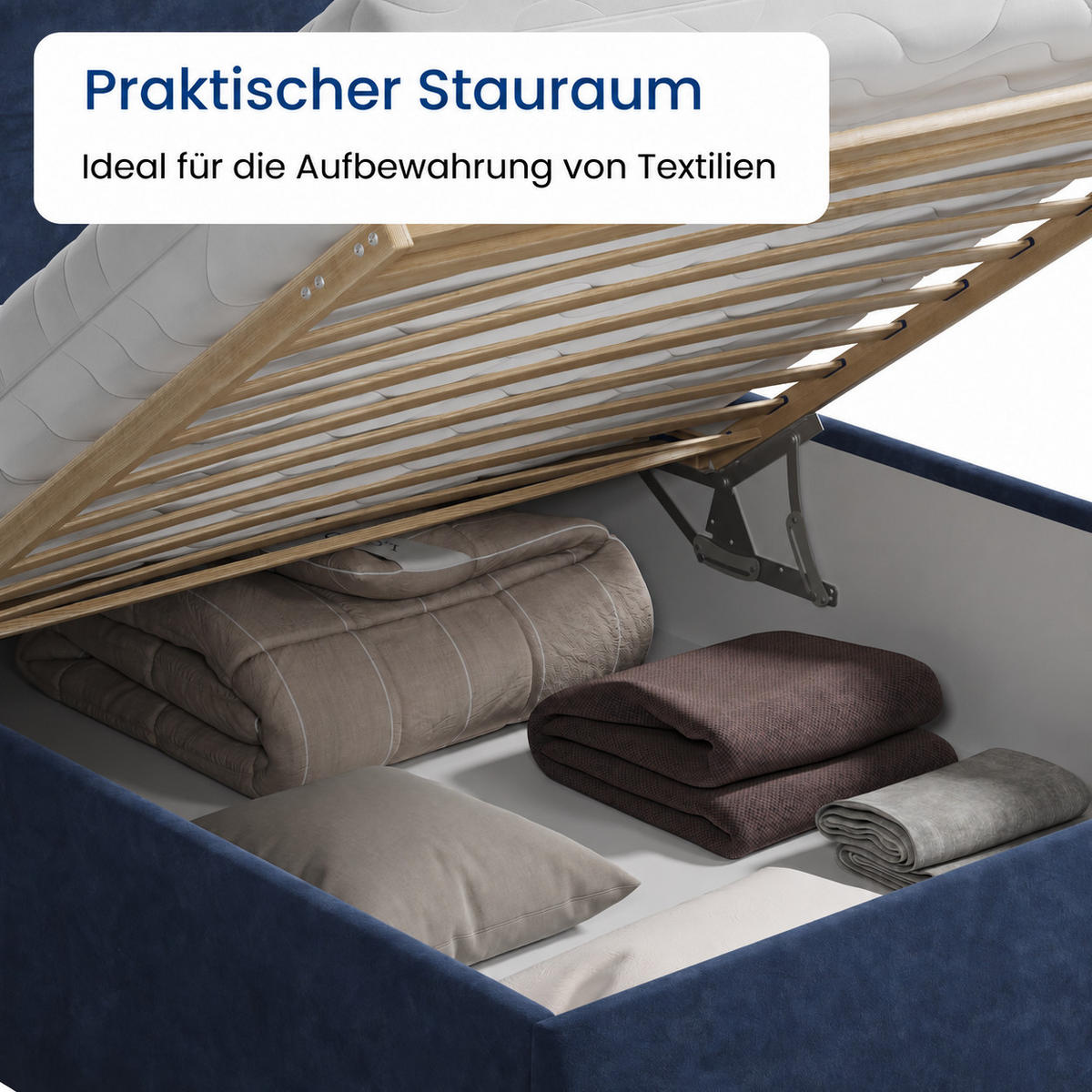POLSTERBETT 140x200 cm Bonnellfederkernmatratze H2 Microvelours in Navy - Dunkelblau, Textil (140/200cm) - Home Collective