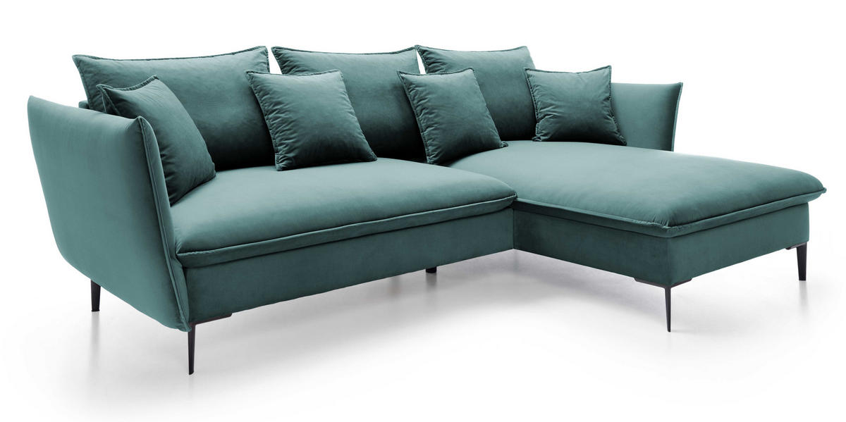 ECKSOFA Flavio mit Schlaffunktion, Bettkasten 260 cm, Rechts, Türkis - Türkis, Holz (167/258cm) - Emporius