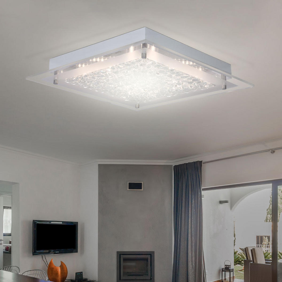LED DECKENLEUCHTE Merle Chrom Weiß - Weiß, Glas (25/25/5cm) - Wofi