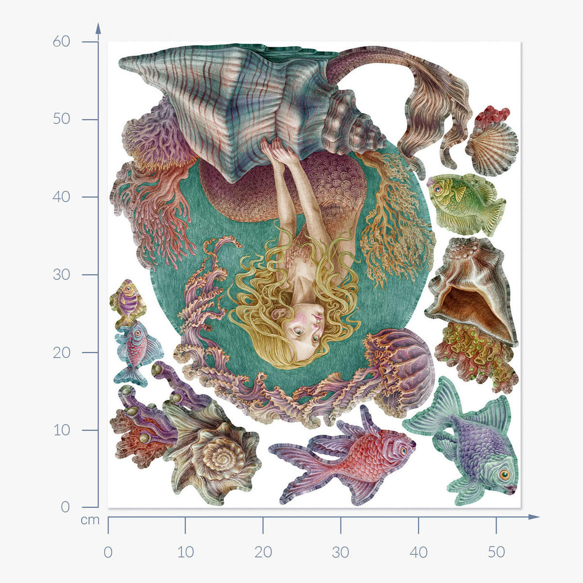 WANDAUFKLEBER 60x53cm - Sirenengeschichten - Multicolor, Kunststoff (60/53/0.1cm) - Wallfluent