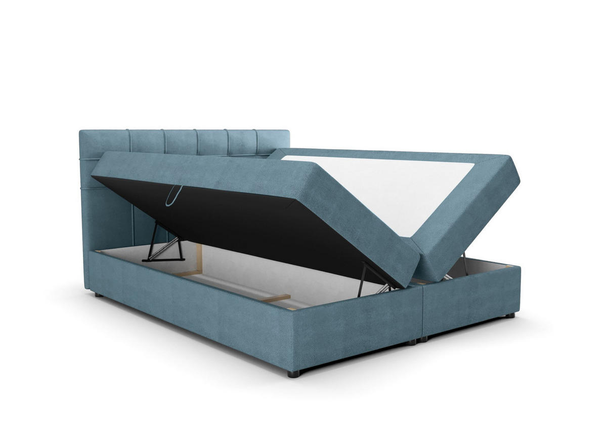 BOXBETT KIDA mit Matratze H3, Bonell und Topper 160x200 Curio 74 - Blau, Textil (160/200cm) - Bedante