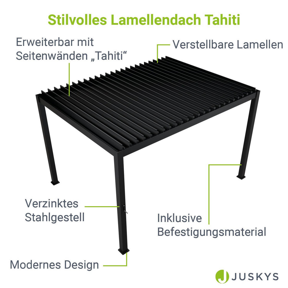 PERGOLA/ LAMELLENDACH Tahiti 3x4 m anthrazit - Anthrazit, Metall (392/240/400cm) - Juskys