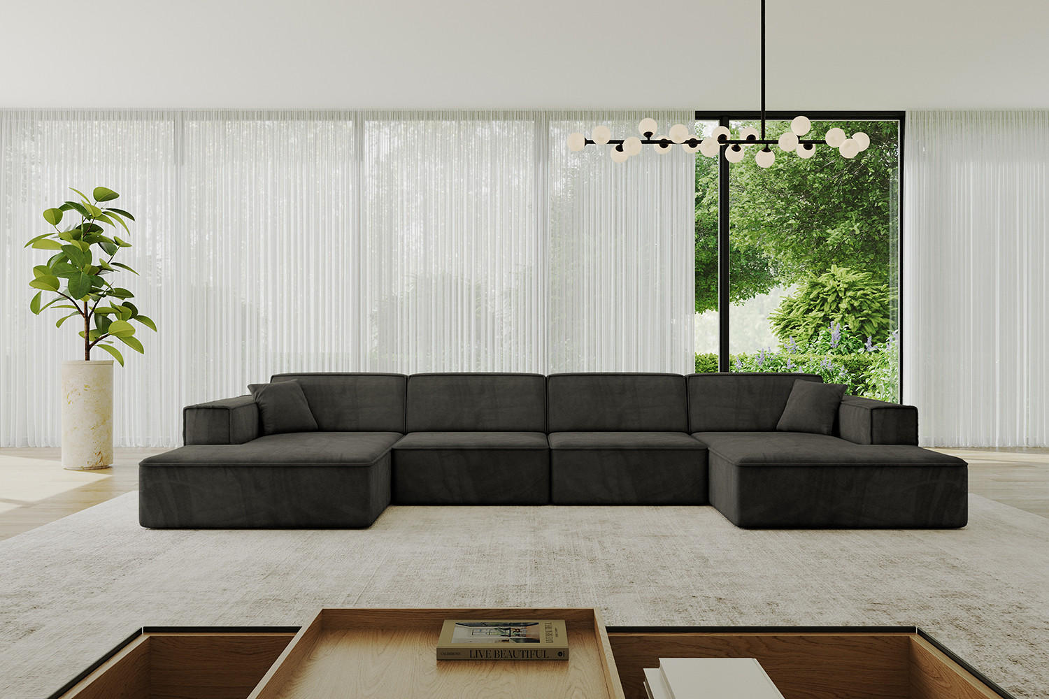 WOHNLANDSCHAFT IREA-U2-v4 - 388x171x79 cm Schwarz - Schwarz, Holzwerkstoff/Textil (388/79/171cm) - ALTDECOR