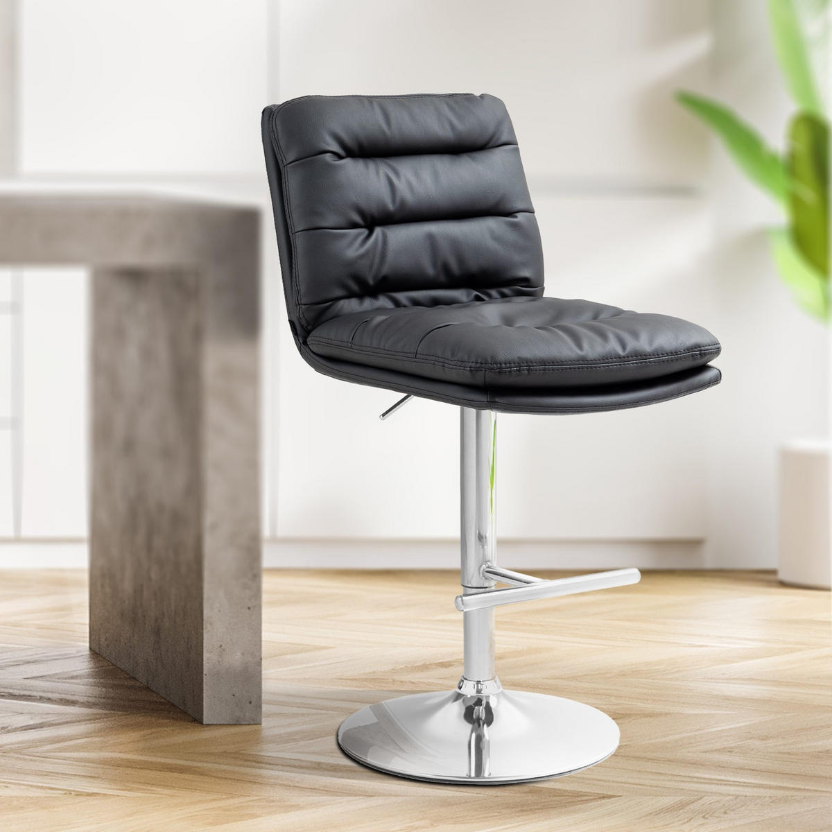 BARHOCKER 2er Set Lederlook schwarz - Chromfarben/Schwarz, Textil/Metall (42/94/56cm) - CLP