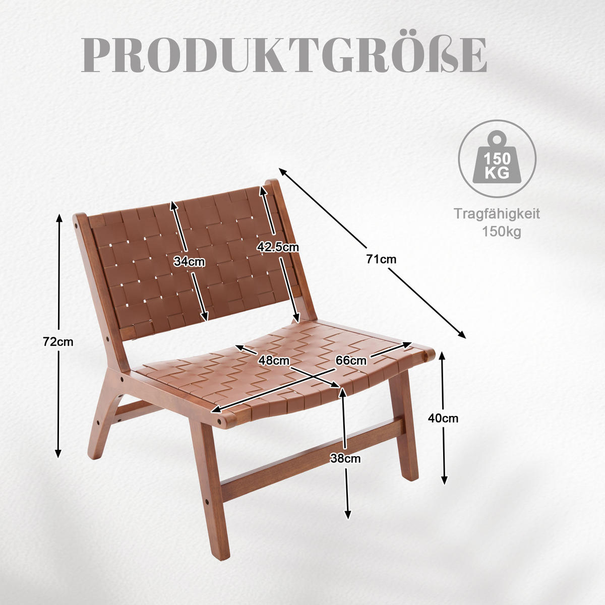 RELAXSESSEL mit Holzgestell, Kunstleder Flechtwerk, Breite Sitzfläche, Braun - Braun, Holz (66/72/71cm) - LVHOM