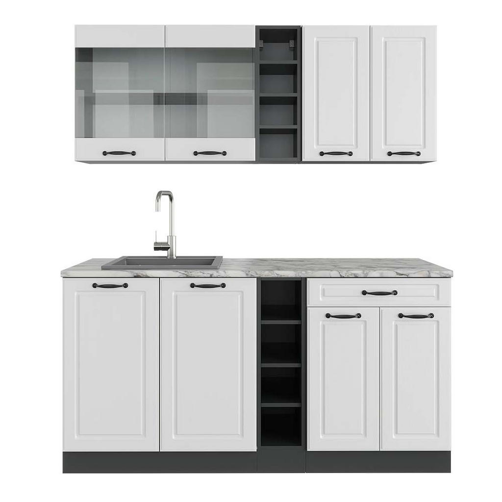 Vicco JEDNOTKOVÁ KUCHYNĚ R-Line Bílý venkovský dům/antracit 160 cm , PD Mramor