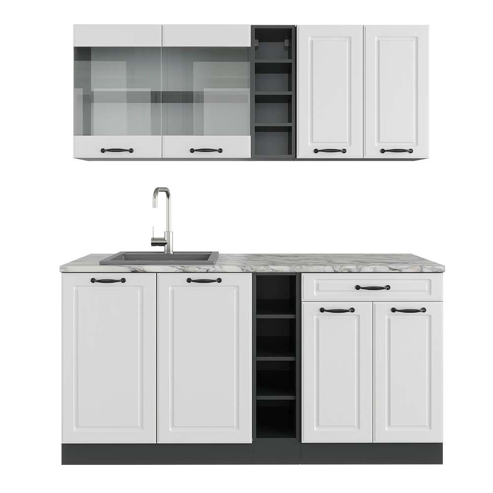 SINGLEKÜCHE R-Line Weiß Landhaus/Anthrazit 160 cm, AP Marmor - Anthrazit/Creme, Holzwerkstoff (160/81.6/60cm) - Vicco