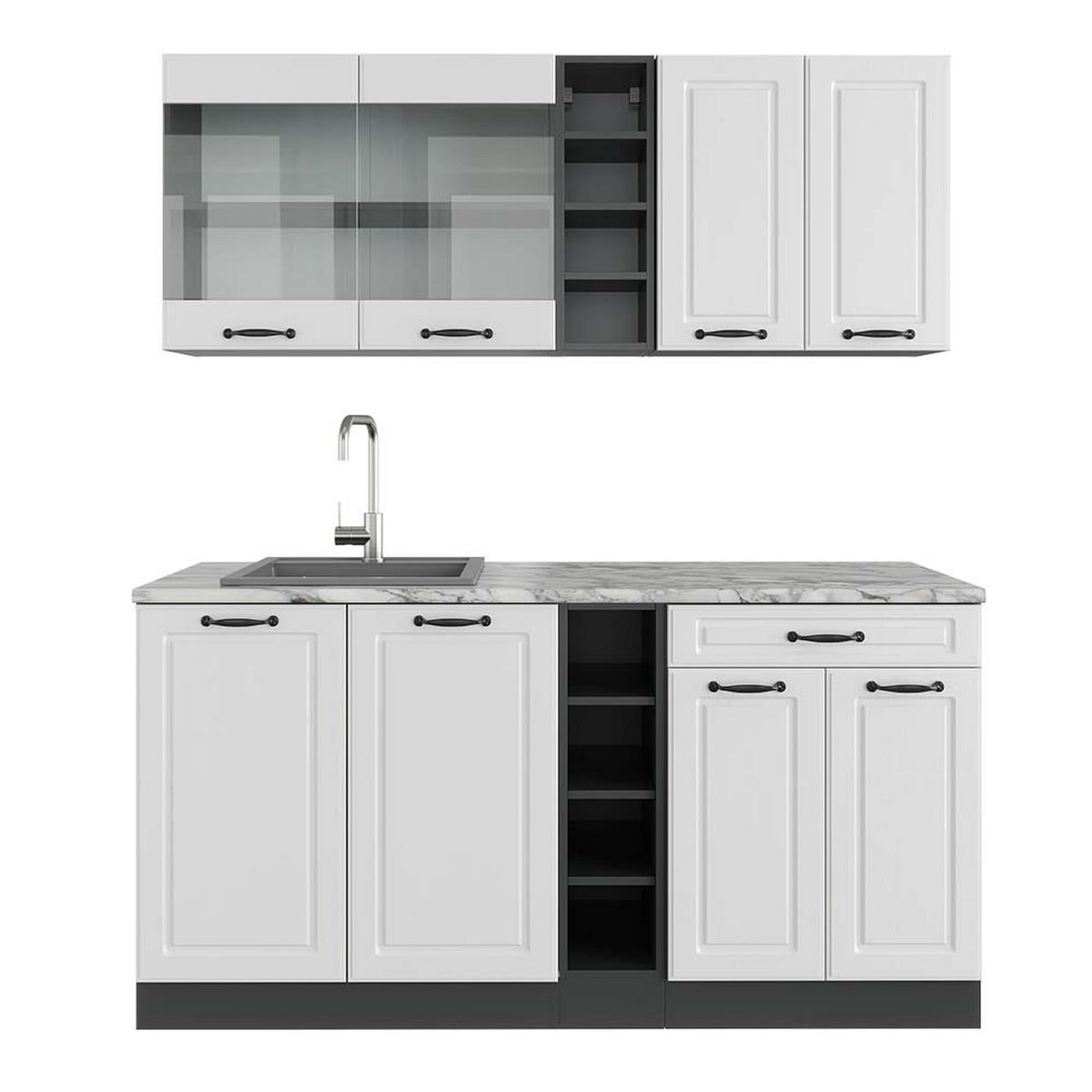 SINGLEKÜCHE R-Line Weiß Landhaus/Anthrazit 160 cm, AP Marmor - Anthrazit/Creme, Holzwerkstoff (160/81.6/60cm) - Vicco