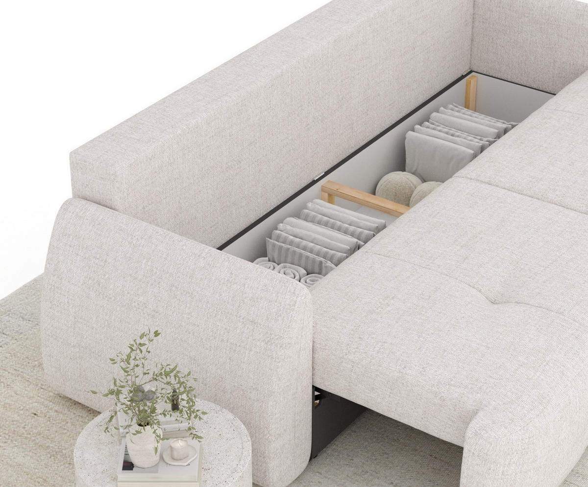 SCHLAFSOFA Loca Beige Webstoff - Beige/Schwarz, Holz/Holzwerkstoff (248/92/103cm) - Maison de Reve