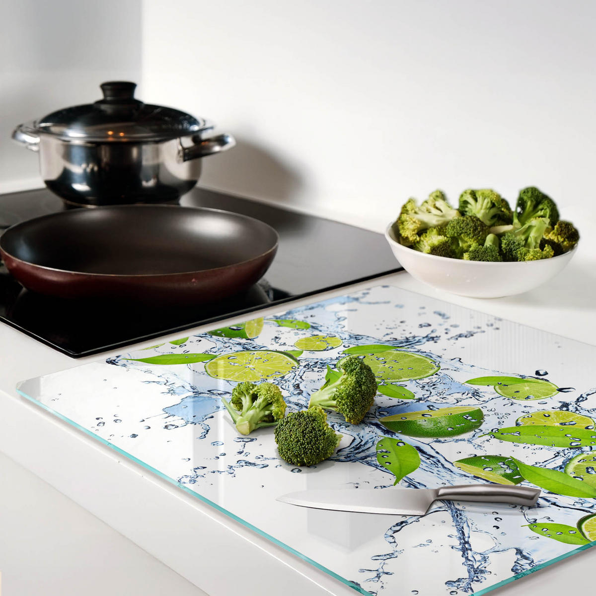 GLASPLATTE 60x52 cm Limetten und Wasser - Grün, Glas (60/0.4/52cm) - TULUP