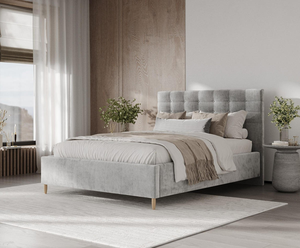 POLSTERBETT Soma 140/200 cm Hellgrau im Lotta Stoff - Hellgrau/Naturfarben, Holz/Holzwerkstoff (140/200cm) - AltaBeds