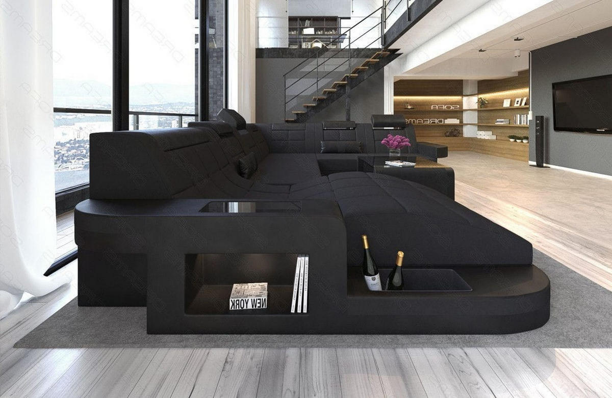 WOHNLANDSCHAFT Wave Schwarz Mikrofaserstoff - Schwarz, Kunststoff (379/80/274cm)