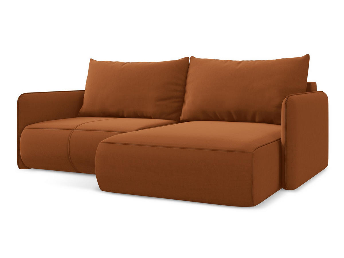 ECKSOFA mit Schlaffunktion Samt Stoff Orange - Terra cotta/Schwarz, Kunststoff/Textil (207/148cm) - Makamii