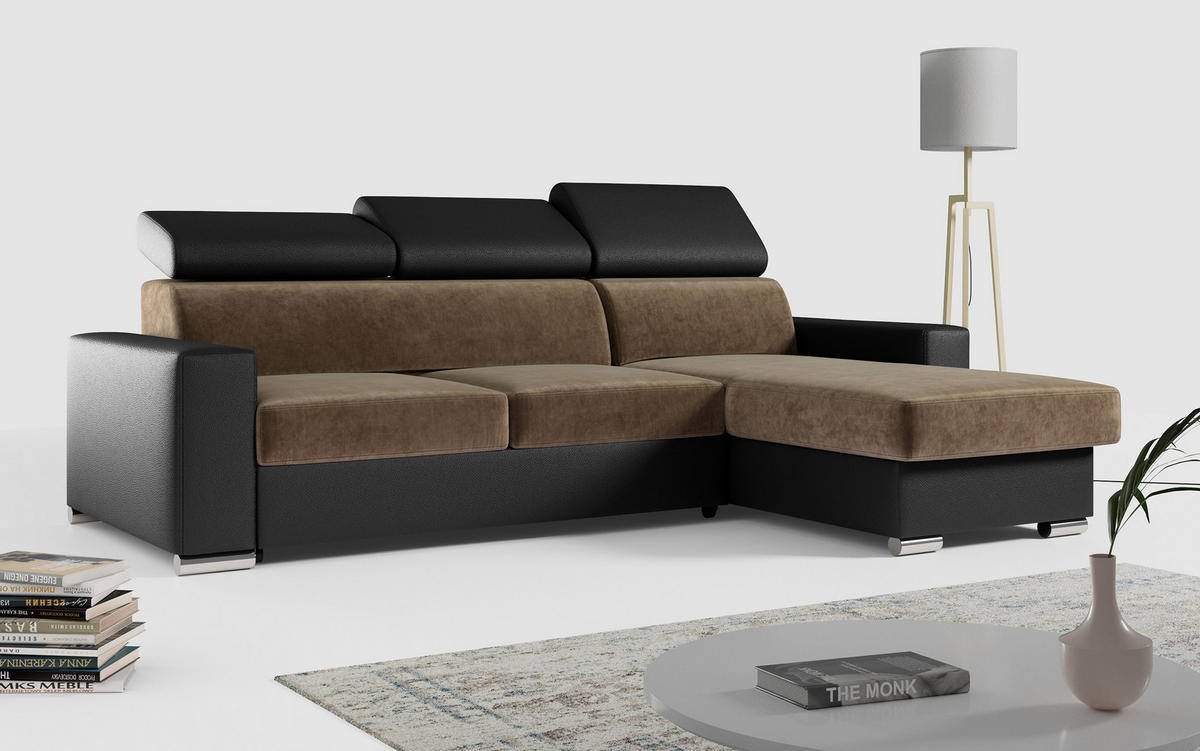ECKSOFA FOX-L Braun/Schwarz - Silberfarben/Schwarz, Kunststoff/Textil (242/168cm) - MKS