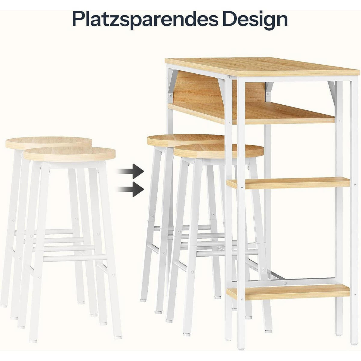 BARTISCH-SET mit 2 Hockern und 3 Ablagen Weiß/Natur - Multicolor, Holzwerkstoff (40/100.5/120cm)