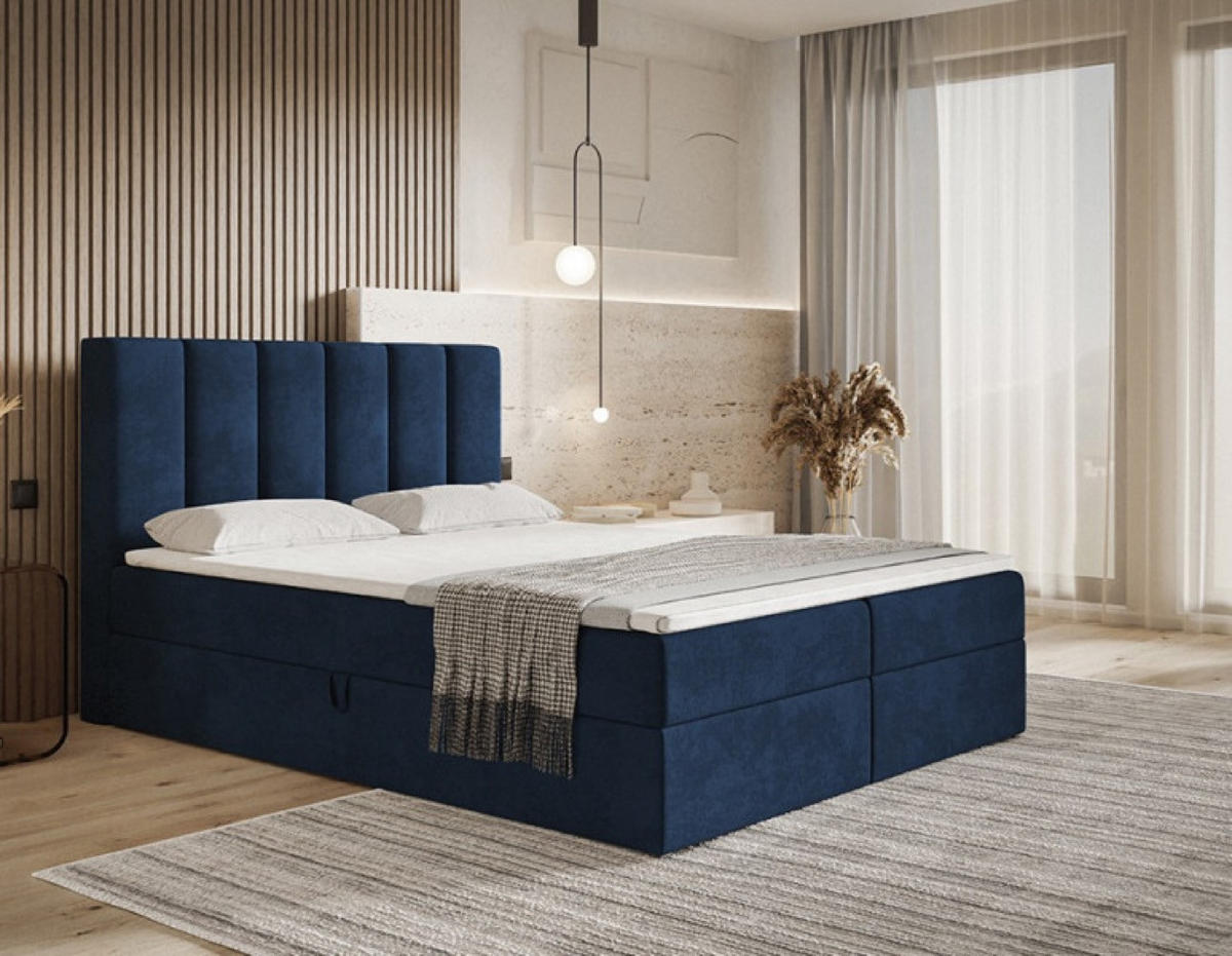 BETT Blau FOX 180x200 cm - Blau/Schwarz, Textil (180/200cm) - Sepro Meble