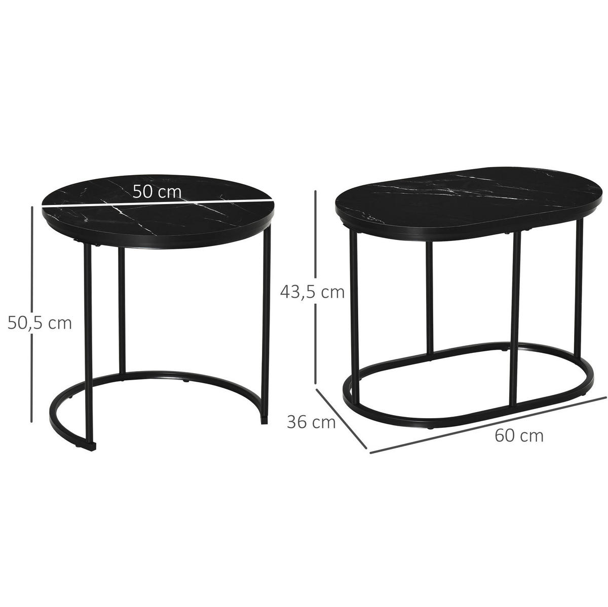 COUCHTISCH Ø50/50.5 cm und 60/36/43.5 cm schwarz aus Stahl und MDF stapelbar - Schwarz, Metall (50/50/50.5cm) - OKMYHOME