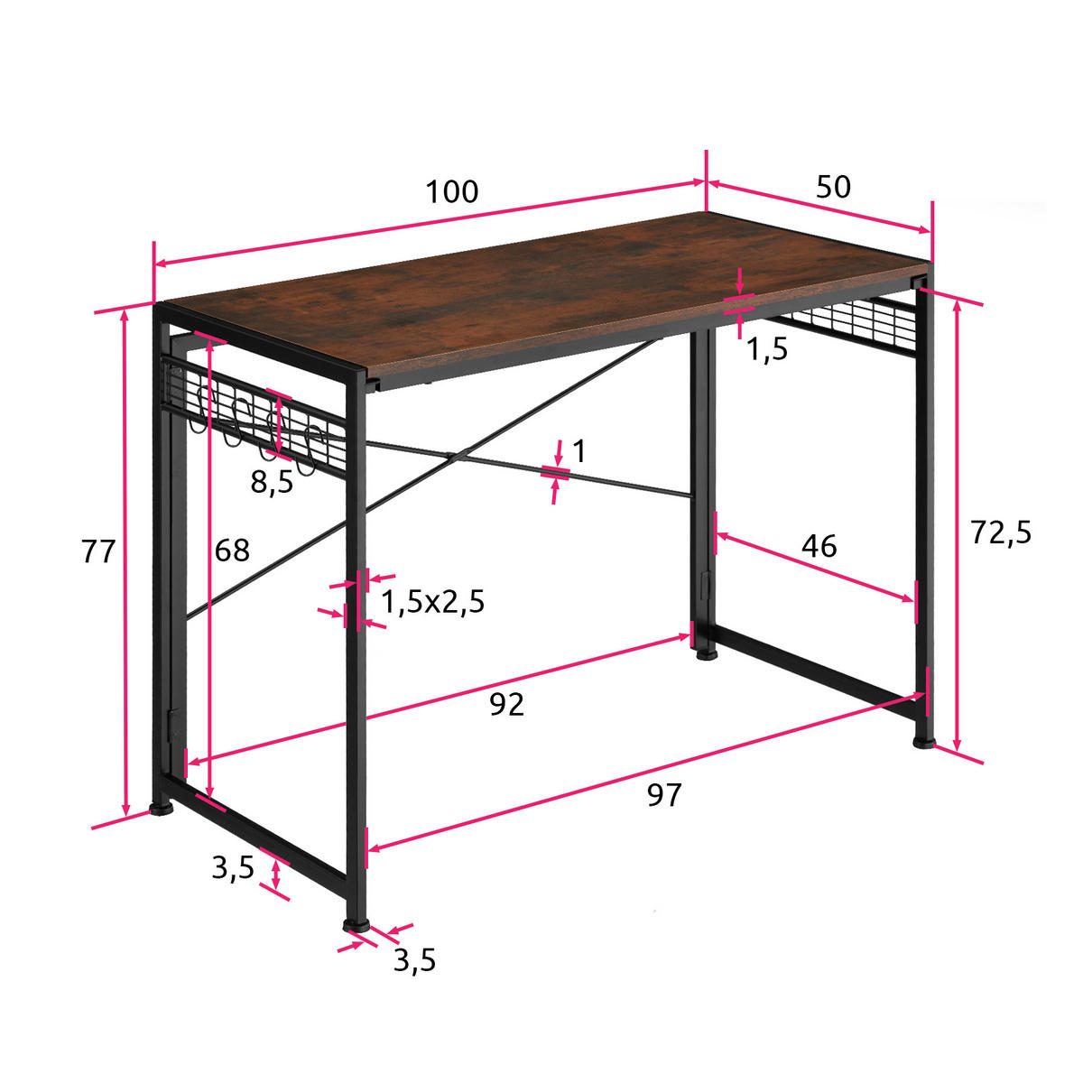 SCHREIBTISCH Paterson,102 x 51 x 77 cm,Industrial Holz dunkel, rustikal - Rostfarben, Holzwerkstoff (102/51/77cm) - tectake