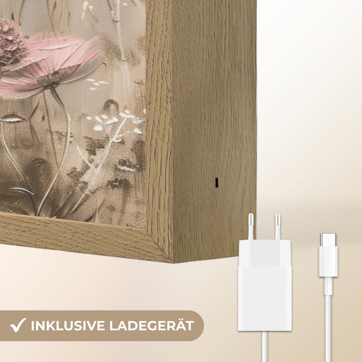 NÁSTĚNNÁ LAMPA S AKUMULÁTOREM Květiny - růžová - moderní - béžová 100x70 cm - starorůžová, kompozitní dřevo (100/70/8cm) - OnlyWow