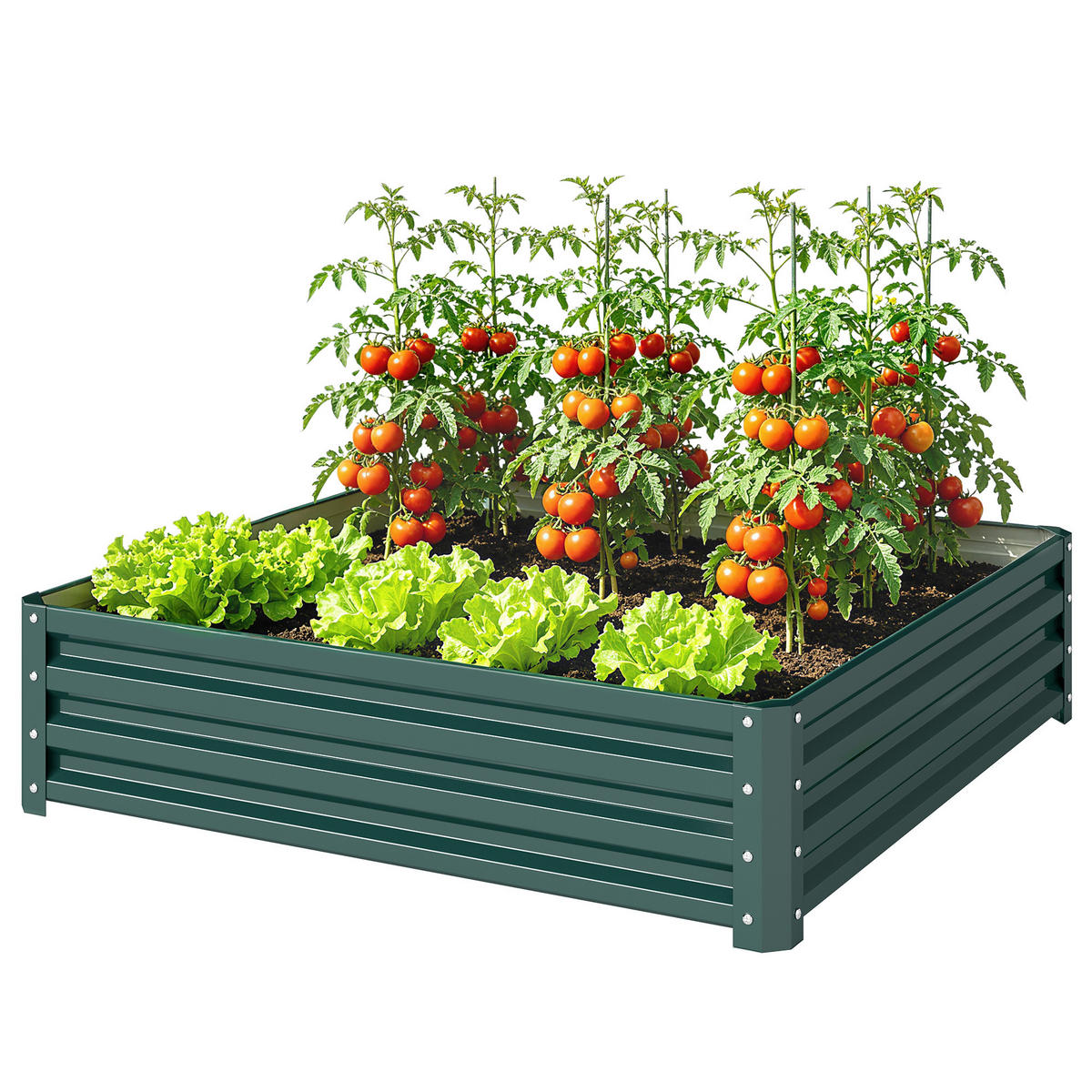 HOCHBEET DE-12129 quadratisch 120/120/30 cm Dunkelgrün - Grün, Metall (120/30/120cm) - ComfortXL
