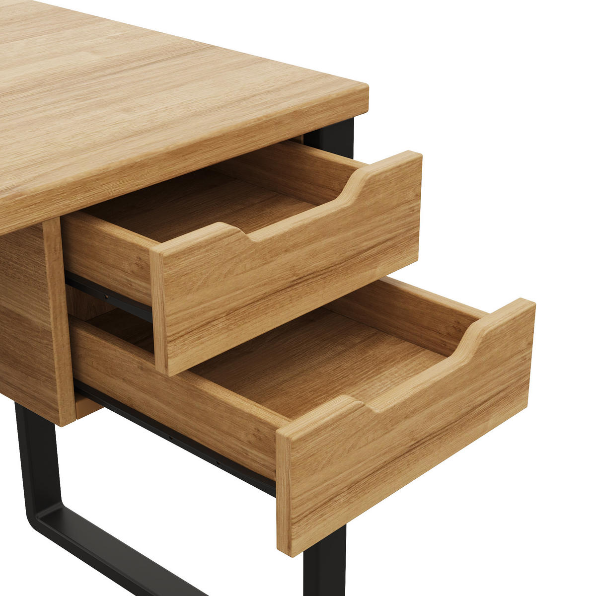 SCHREIBTISCH Holzfarben und Schwarz 130/55/76 cm mit 3 Schubladen - Schwarz, Holzwerkstoff (55/130/76cm) - PANGIVO
