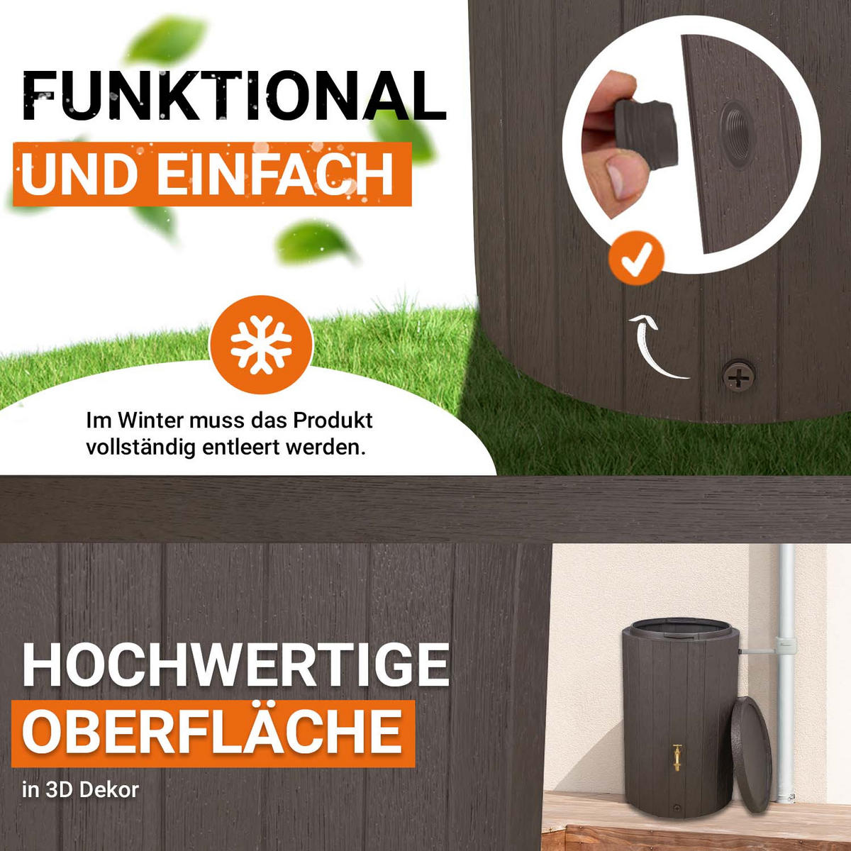 REGENTONNE 230 L, braun - Braun, Kunststoff (57/93/59cm) - GARANTIA
