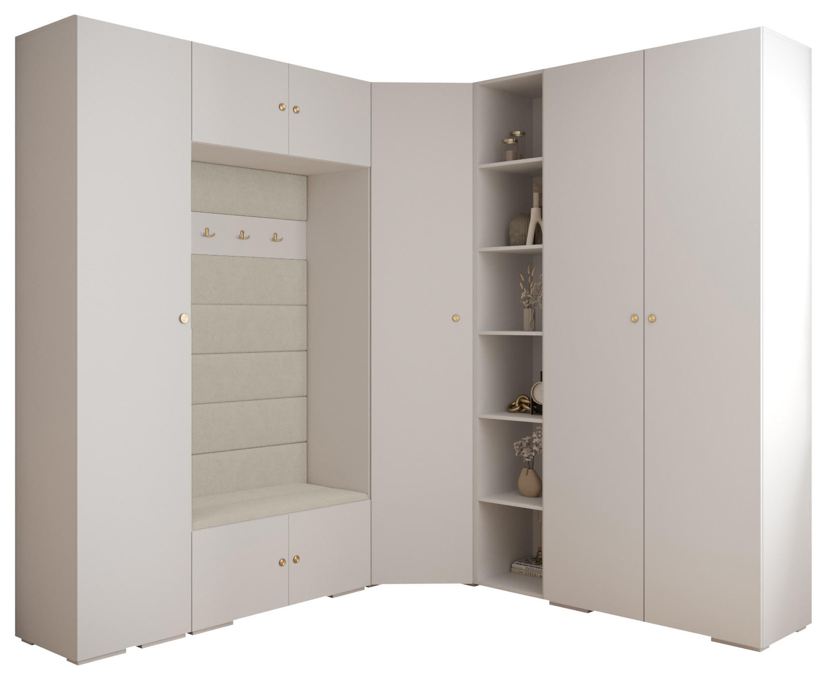 Abiks Möbel Garderoben-Set Weiß, Beige, Gold 231.7x236.7x47 cm
