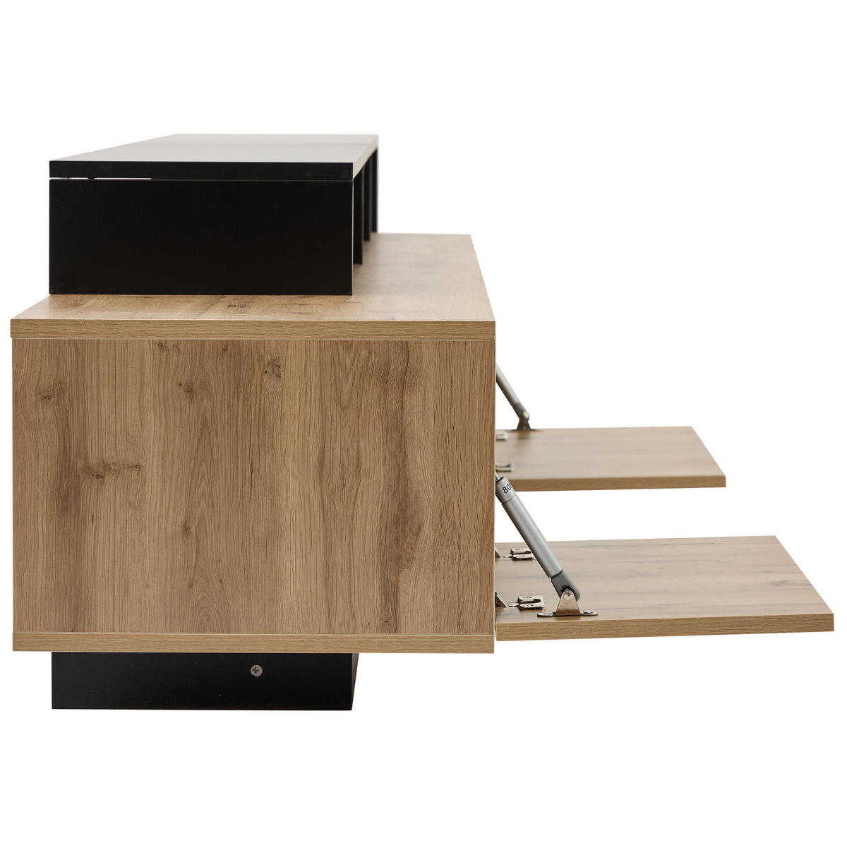 TV-LOWBOARD 190/40/48,5 cm mit LED-Beleuchtung, offenem und geschlossenem Stauraum aus Spanplatte, Schwarz/Eichefarben - Schwarz, Holzwerkstoff (190/48.5/40cm) - Redom