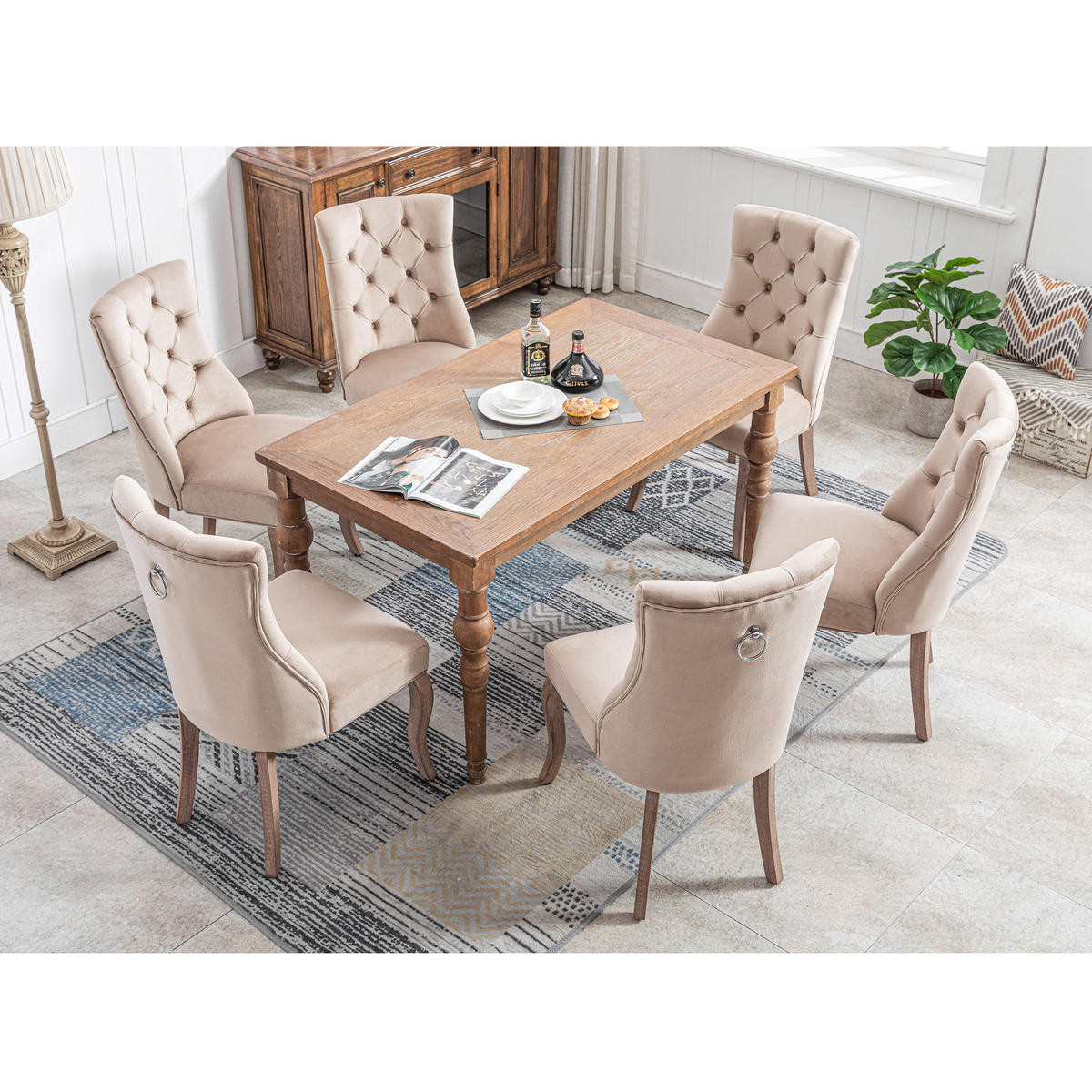 ESSZIMMERSTUHL 6er-Set mit hoher Rückenlehne 97 x 51 x 47 cm Samt Beige - Beige, Holz (51/97/51.1cm) - Meubliv