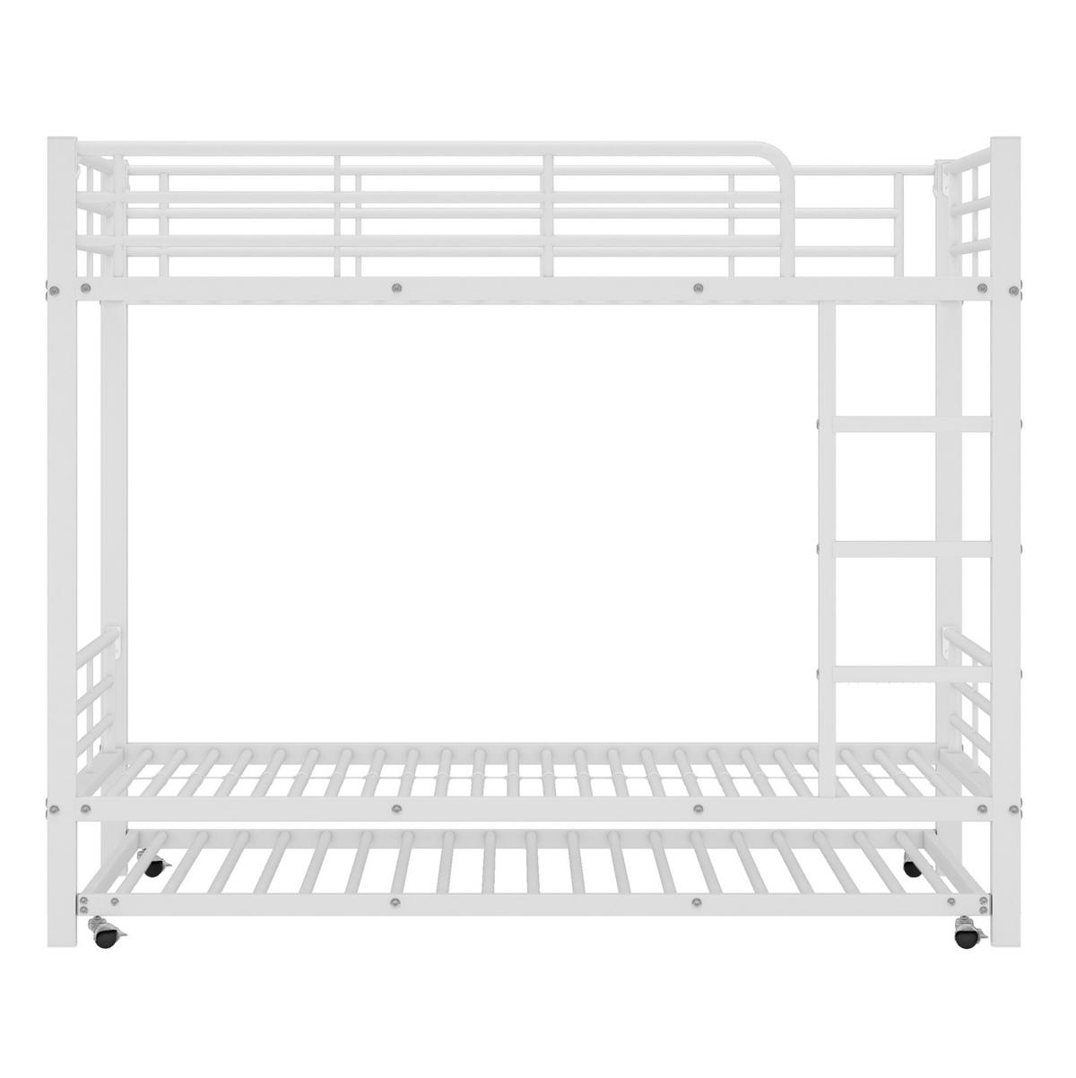 ETAGENBETT 90/200 cm mit Ausziehbett 90/190 cm, gerader Leiter und Sicherheitsgittern aus Metall, Weiß - Weiß, Metall (90/200cm) - Redom