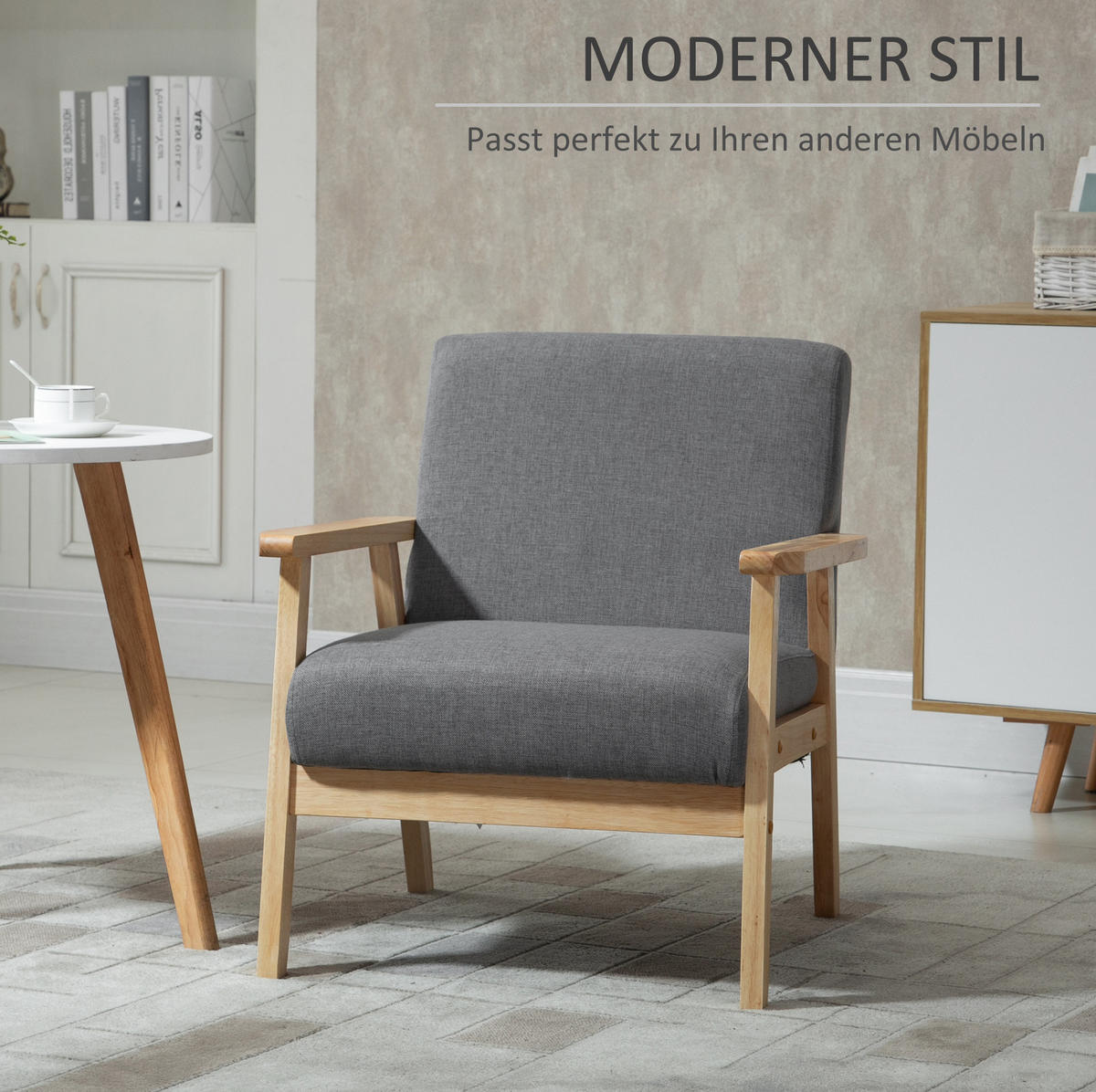 POLSTERSESSEL 64/70/72 cm in Grau mit Holzgestell und breiter Sitzfläche - Grau, Textil (70/72/64cm) - BEAOK