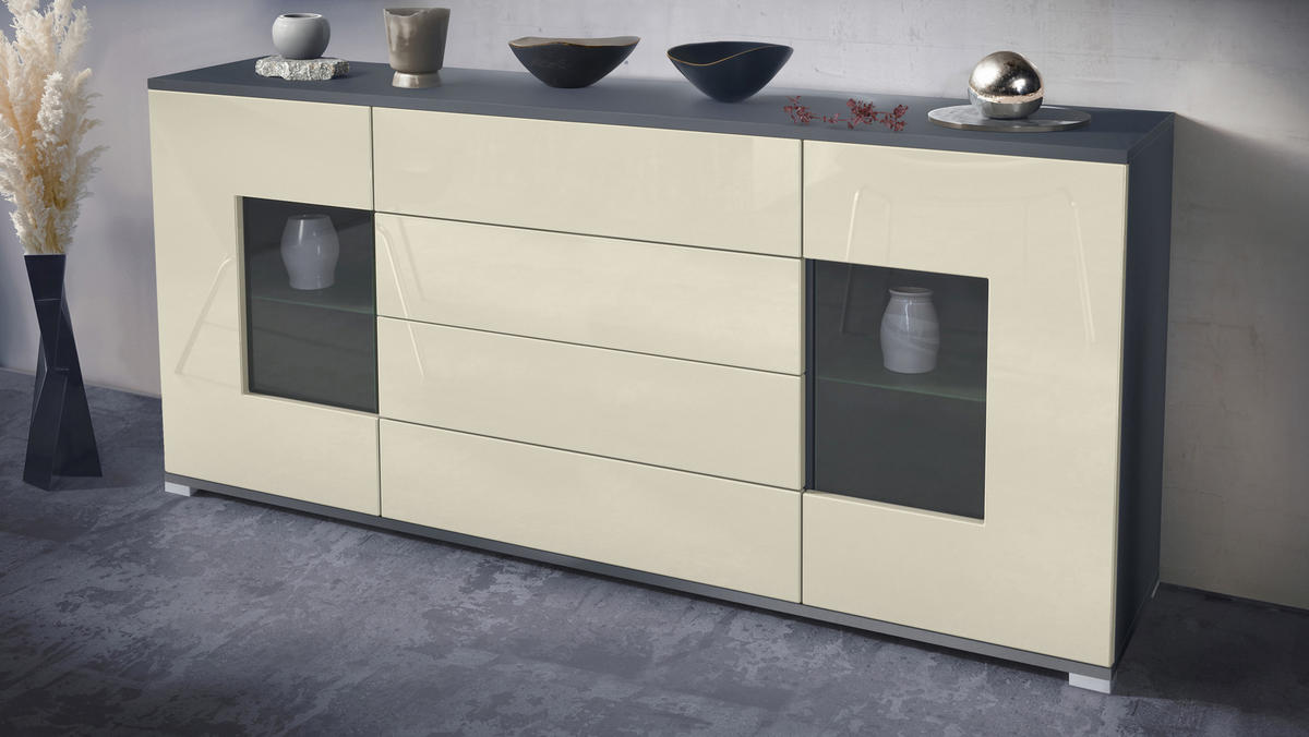 SIDEBOARD Grömitz Creme Hochglanz - Creme, Holzwerkstoff (166.5/75.5/35cm) - Vladon