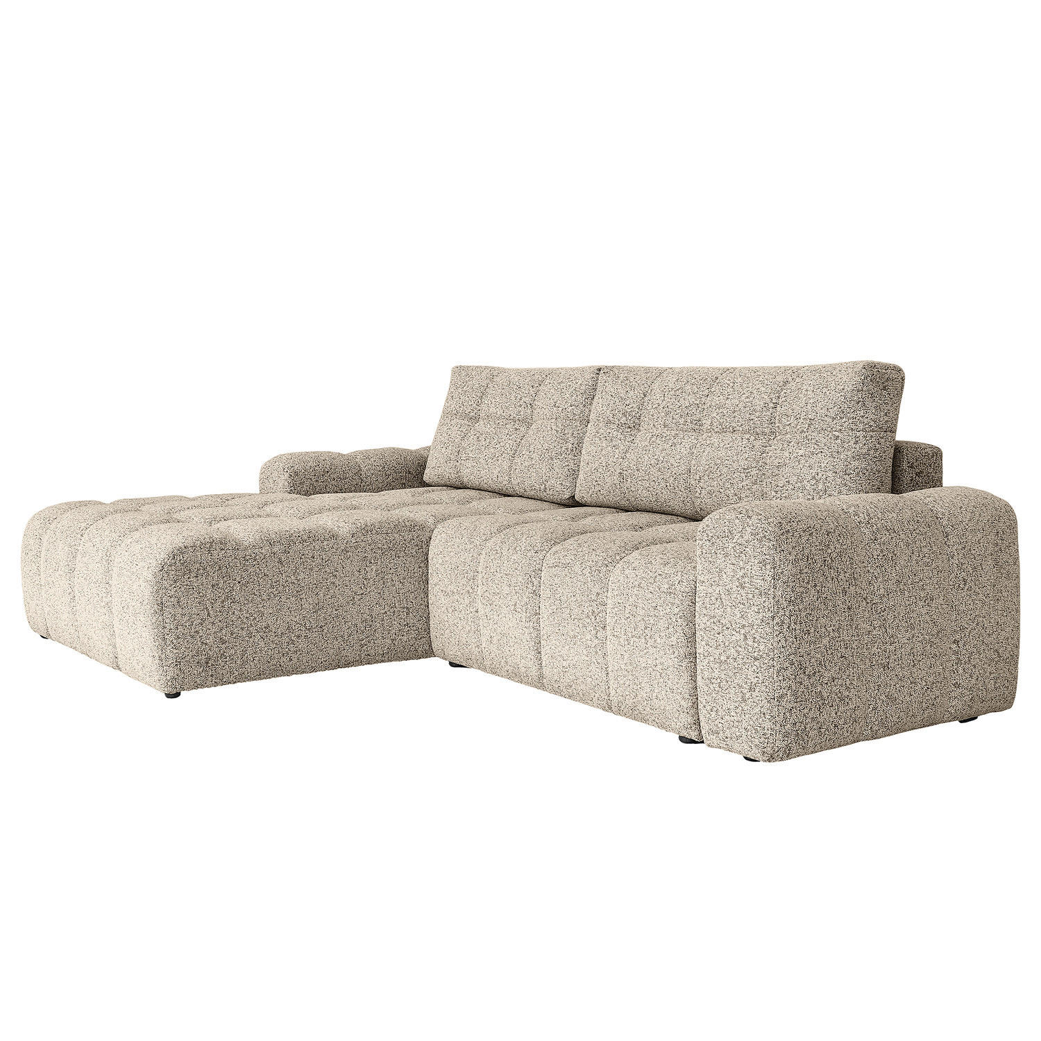 ECKSOFA mit Schlaffunktion - Strukturstoff - Creme/Schwarz, Kunststoff/Textil (268/184cm) - home24