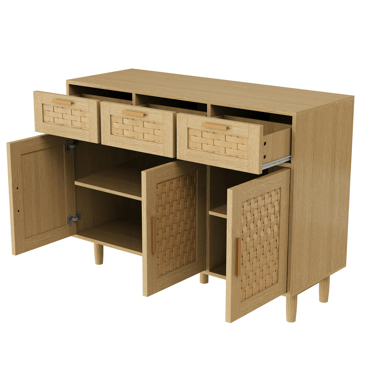 SIDEBOARD Japandi mit 3 Türen & 3 Schubladen 108/40/80 cm Eiche-Dekor - Eichefarben, Holzwerkstoff (107.9/80/40cm) - Creahappy