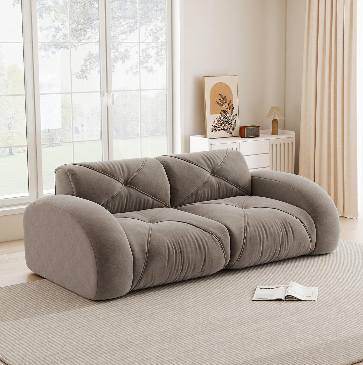 2-SITZER-MODULSOFA rahmenlos mit 32D-Hochdichteschaum, flexible Form und keine Montage, Braun - Braun, Textil (204/76/95cm) - Redom