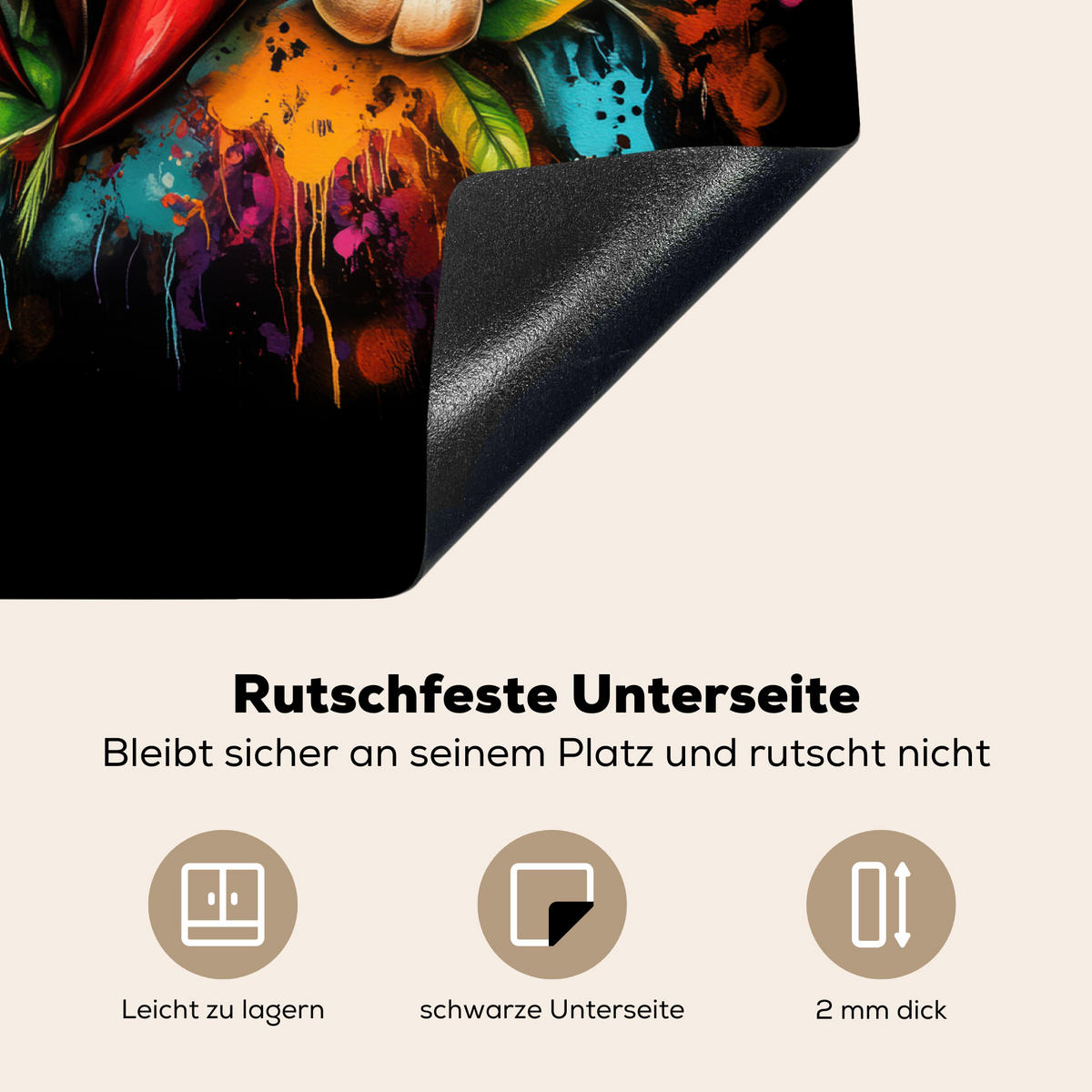 HERDABDECKPLATTE Gemüse - Paprika - Knoblauch - Graffiti - Farbe - Bunt 58x51 cm - Rot, Kunststoff (58.3/51.3/0.2cm) - MuchoWow