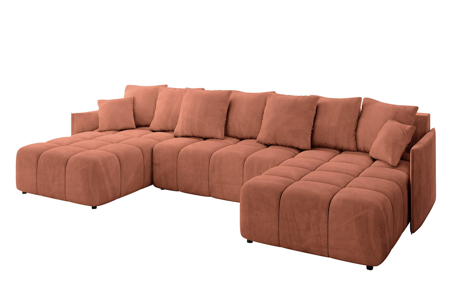 WOHNLANDSCHAFT LONLI-U 355x189x68 Apricot Velours - Koralle, Holzwerkstoff/Kunststoff (355/68/189cm) - ALTDECOR