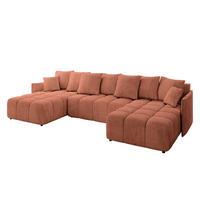 WOHNLANDSCHAFT LONLI-U 355x189x68 Apricot Velours - Koralle, Holzwerkstoff/Kunststoff (355/68/189cm) - ALTDECOR