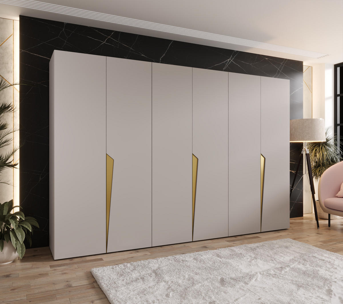 DREHTÜRENSCHRANK 202/300/52 6-türig - Beige/Goldfarben, Holz/Metall (300/202/52cm) - Abiks Möbel