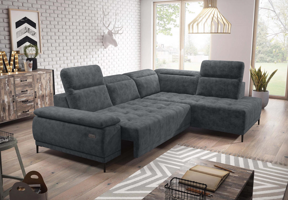 ECKSOFA FOCUS XL L-förmig Konfiguration freistehend RECHTS 352x204x98cm Grey - Grau, Holz/Textil (352/204cm) - DomoHome