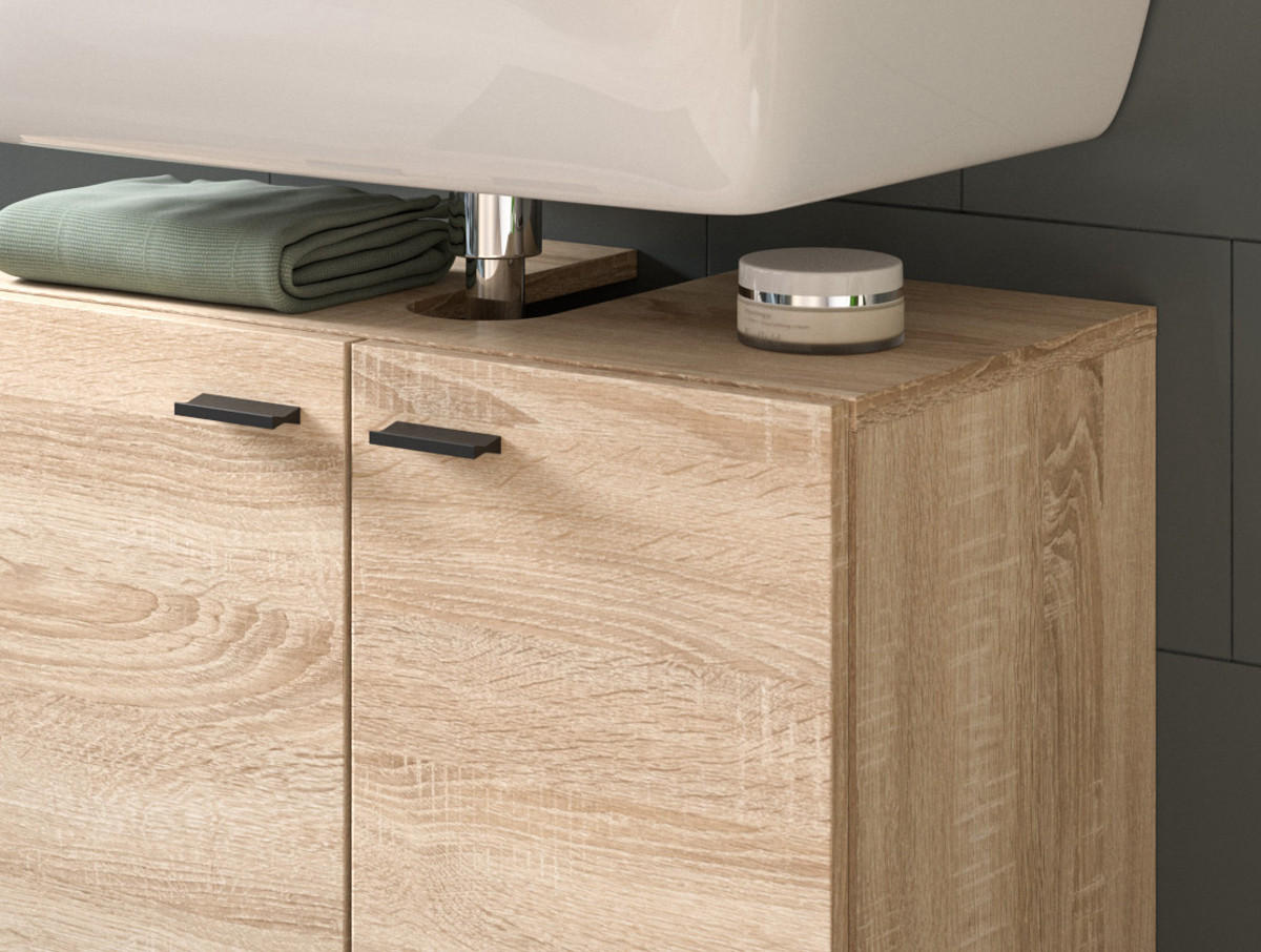 BADMÖBEL-SET Eiche 4-teilig 140 cm, Komplettset hängend oder stehend - Eichefarben, Glas/Holzwerkstoff (137/186/33cm) - Inn.Furn