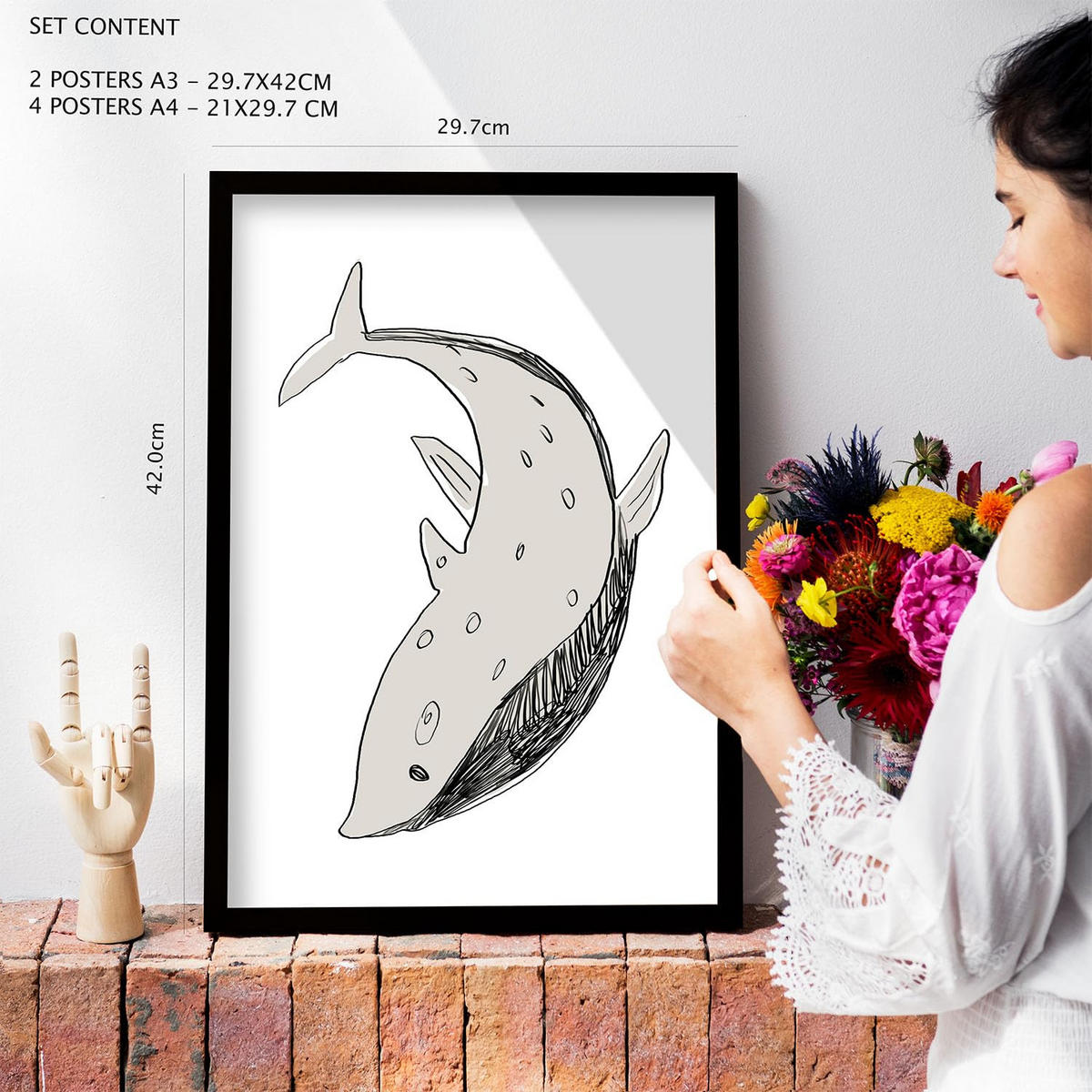 POSTER Set Mit 6 Sea Varmint In Tiere Abstracts Ästhetische Dekorative Gemälde Für Ihr Wohnzimmer, Schlafzimmer, Zuhause A3 & A4 Weißer Rahmen - Weiß, Papier (29/3cm) - Nacnic