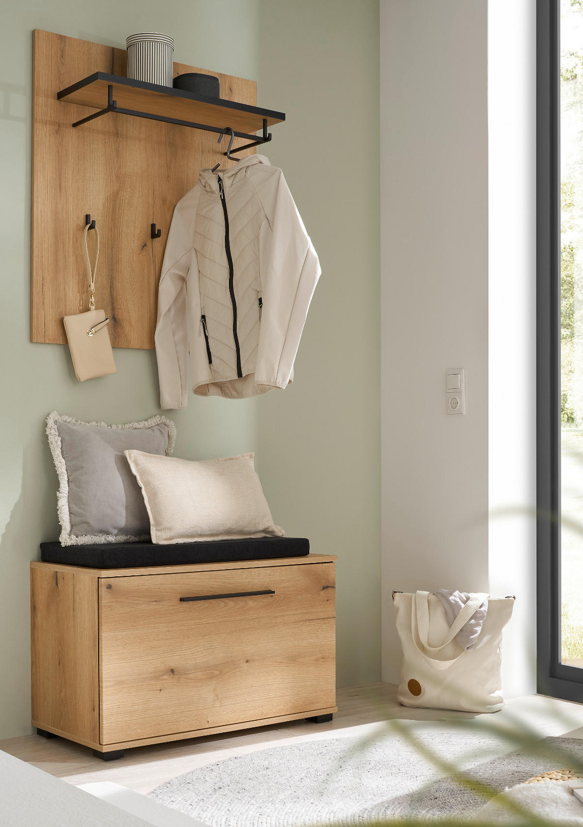 GARDEROBEN-SET 3-teilig Evoke Eiche 80 cm, Kombination mit Stauraum - Eichefarben/Dunkelgrau, Holzwerkstoff/Kunststoff (80/200/40cm) - Furn.Design