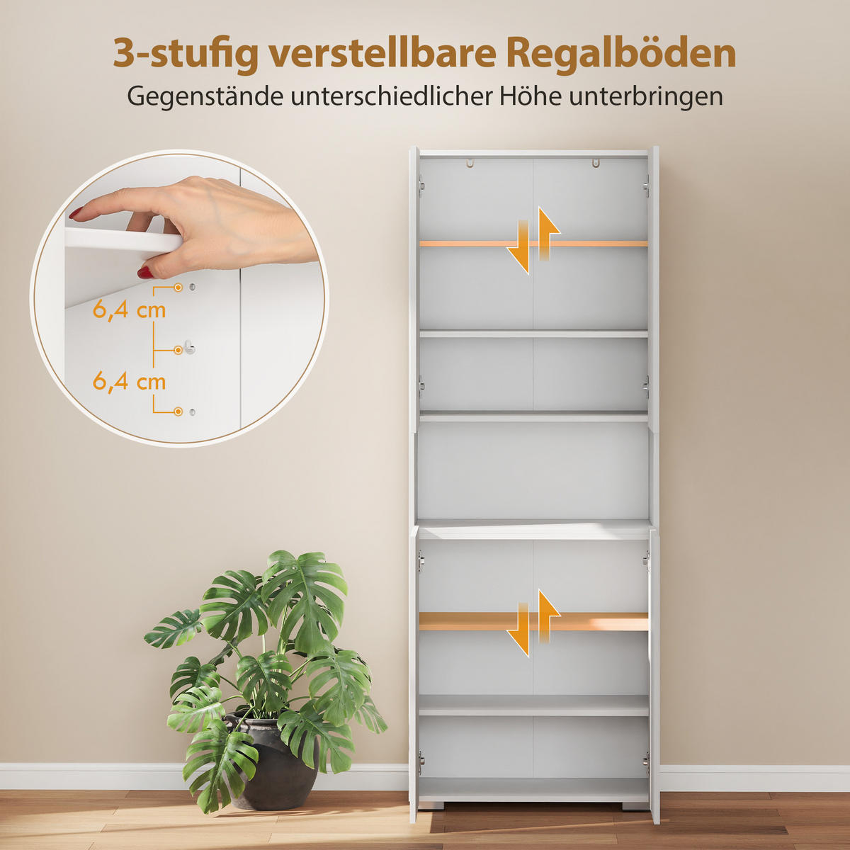 KÜCHENSCHRANK aus MDF 68/34/180 cm Hochglanzweiß - Weiß Hochglanz/Weiß, Holzwerkstoff (34/180/68cm) - HOMCOM