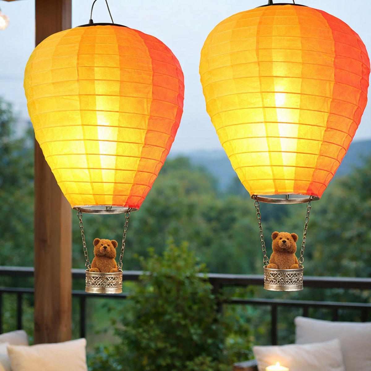 SOLARLEUCHTE LED, Metall, bunt, Heißluftballon, 2er Set - Multicolor, Metall (27/27/44cm) - Globo Lighting