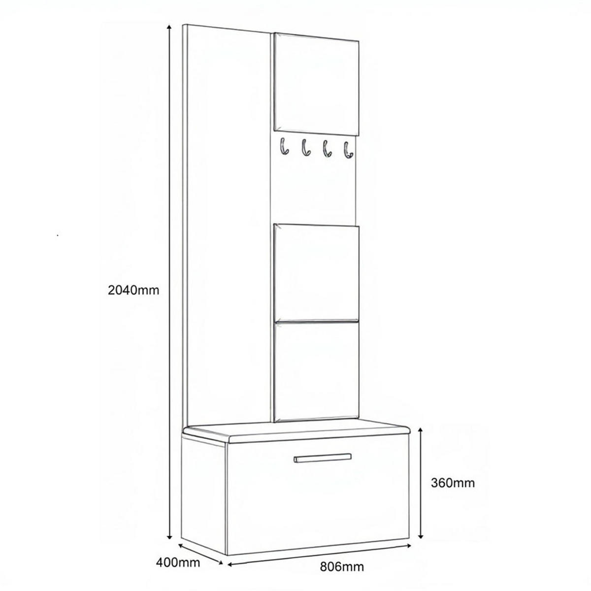 GARDEROBENSCHRANK MODULO 80,6/204/40 cm Modern Garderobe-Set Grau - Schwarz/Grau, Holzwerkstoff (80.6/204/40cm) - MASSENO