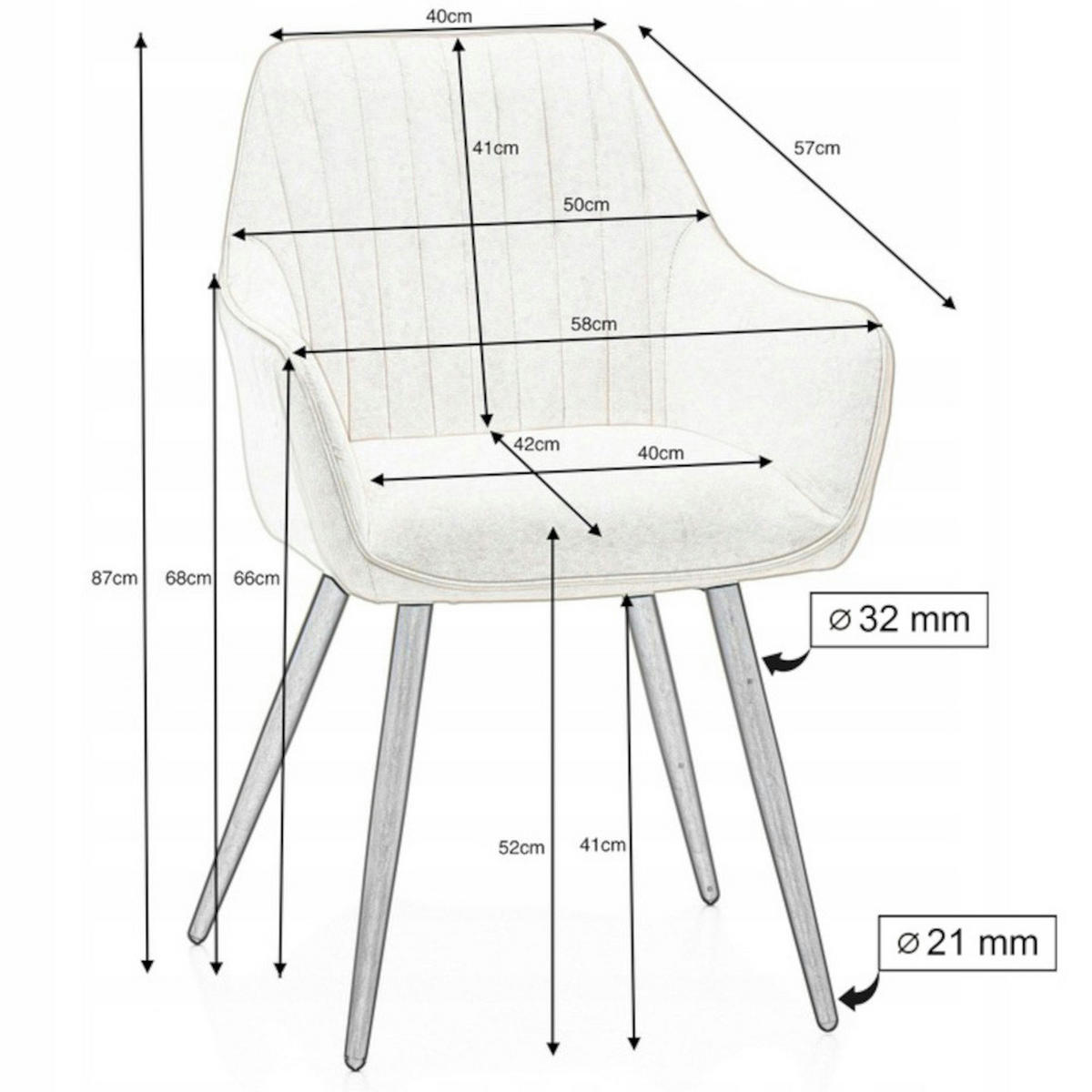 STUHL PASSO gepolstert mit Steppung - beige - Samt Velours - Ecru/Beige, Textil/Metall (58/87/60cm) - NEW HOME