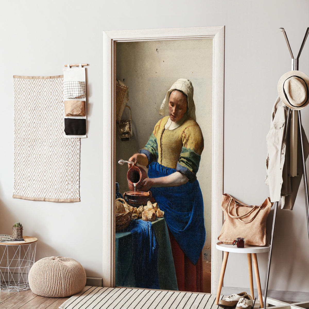 TÜRAUFKLEBER Selbstklebend - Das Milchmädchen - Johannes Vermeer 75x205 cm - Türtapete - Blau, Kunststoff (75/0.1cm) - MuchoWow