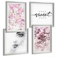BILDER SET 4er Set - 50x50 cm & 40x60 cm Silberner Rahmen - Pfingstrosenporträt einer Frau für Zuhause - Silberfarben, Kunststoff (50/50cm) - TULUP