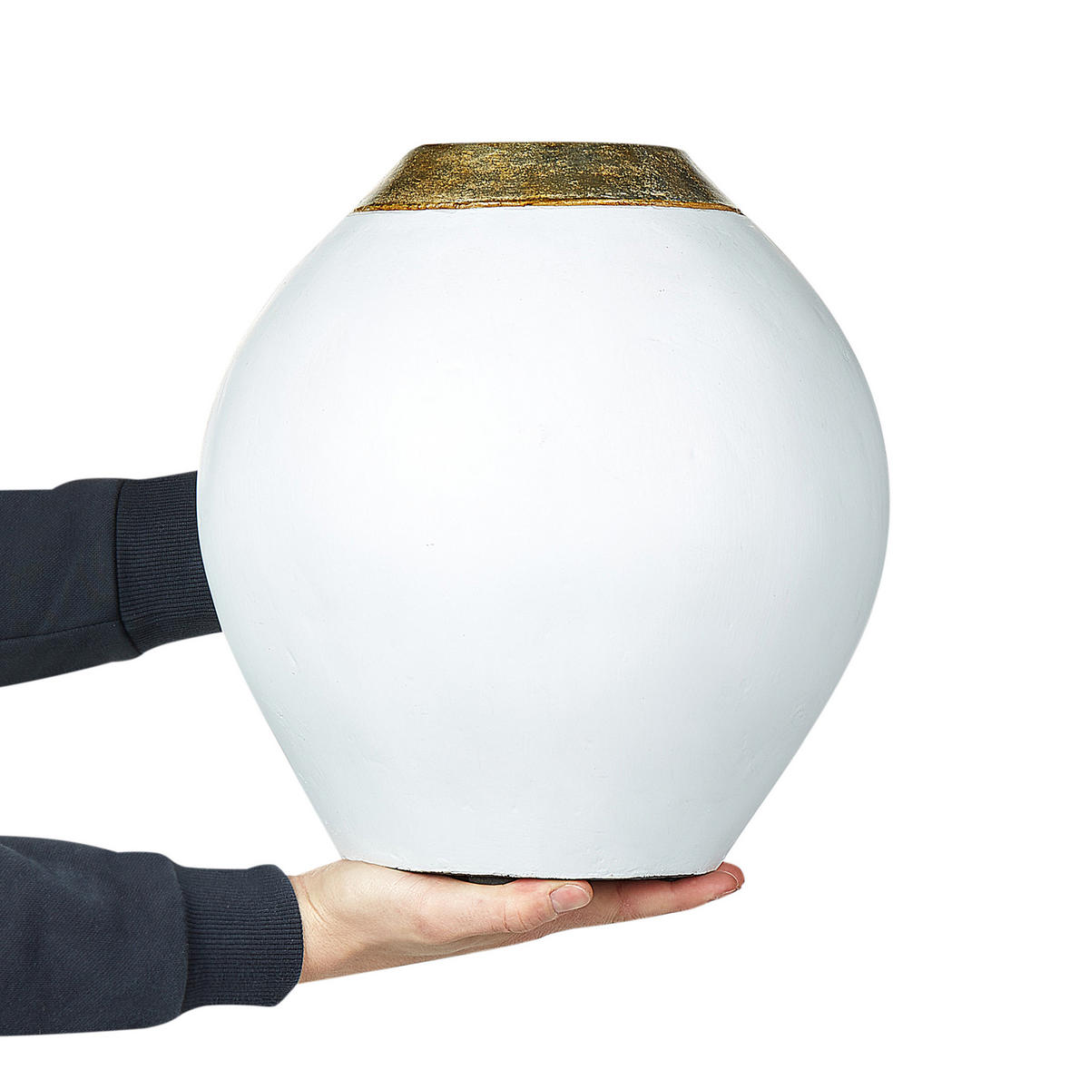 DEKOVASE Terrakotta weiß Lauri - Weiß, Stein (33cm) - Beliani